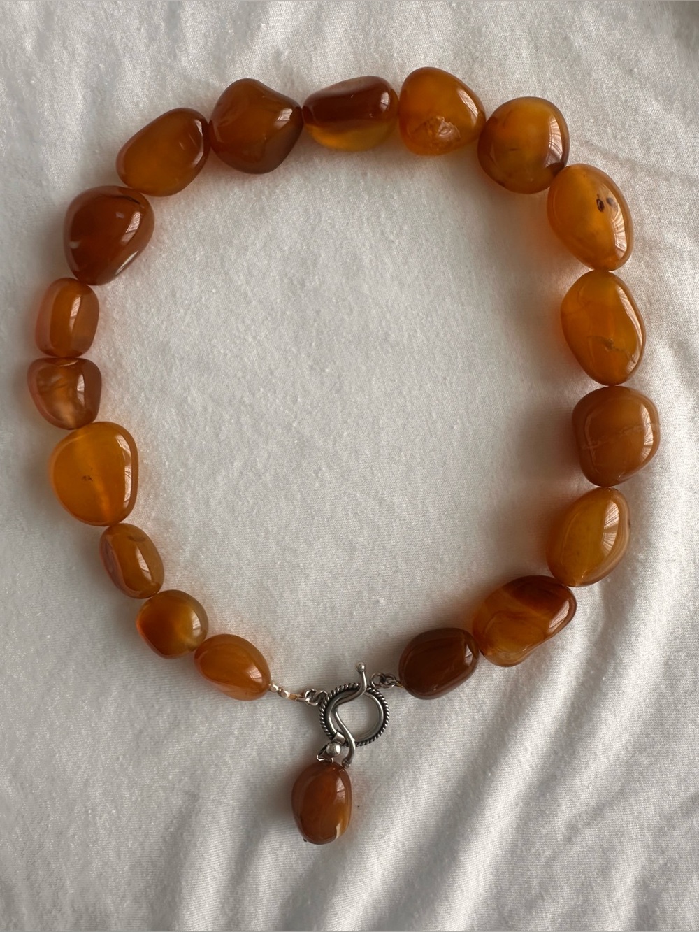 Amber-Tone natural gemstone chunky Necklace with Sterling Toggle Clasp